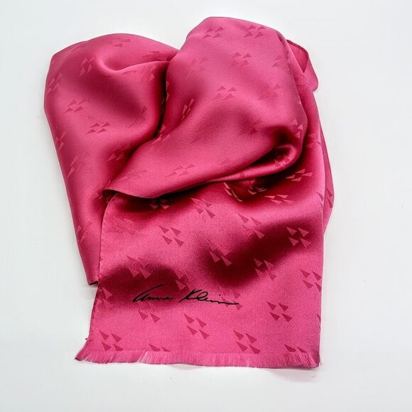 Vintage Anne Klein for Vera Pink Jacquard Silk Fringed Oblong Scarf - Picture 1 of 7